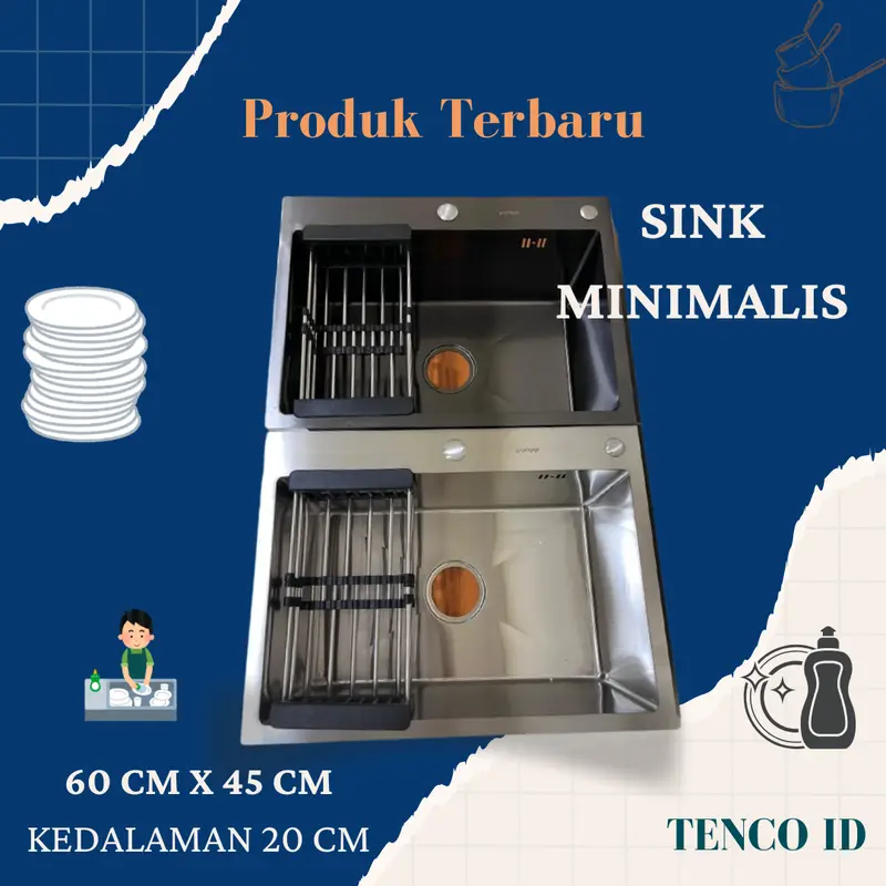 BAK CUCI PIRING/SINK CUCI PIRING/KITCHEN SINK DESIGN MINIMALIS BAGUS TEBAL 6045 Black Black 0