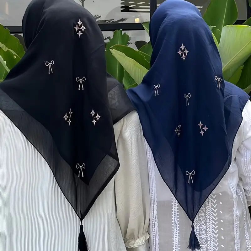 Hijab Segi Empat Paris Coquette Jilbab Segi Empat Bordir Pita Coquette Bahan Lembut Kerudung Muslim Wanita Katun Nyaman Square bunga mocca premium Mewah 1