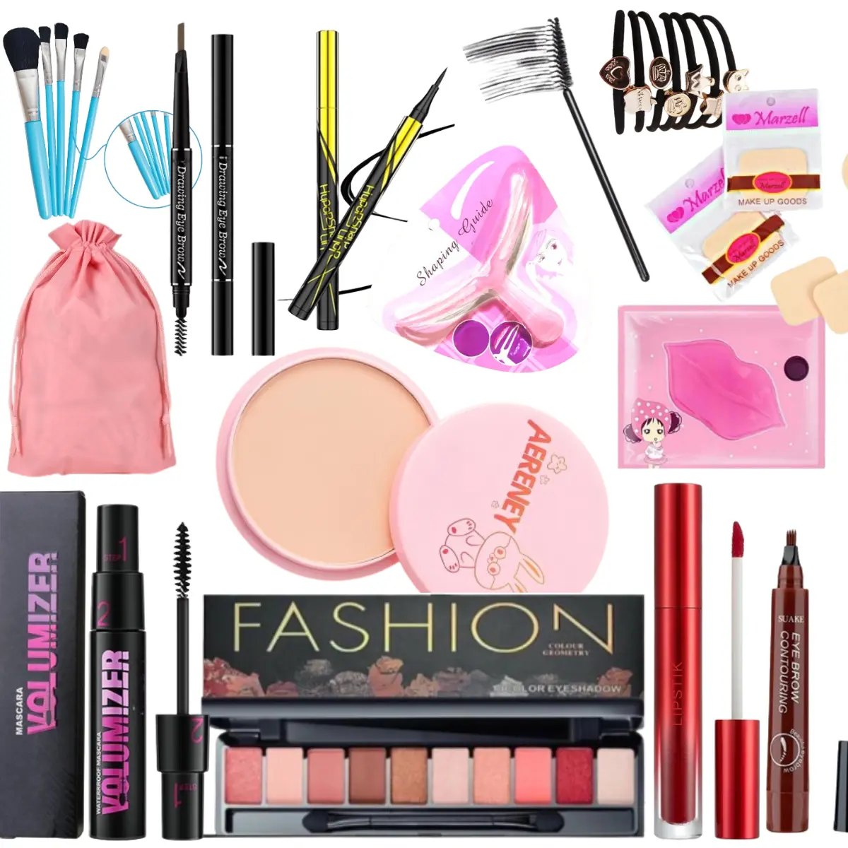 BISA COD PROMO E set makeup isi 15 item makeup lengkap untuk pemula waterproof tahan air tahan lama makassar Eyebrow Eyeliner Lipstik Wajah Eyeshadow Kosmetik