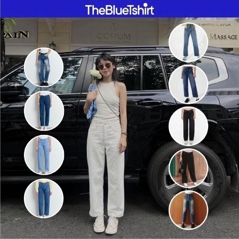 TheBlueTshirt - Quần jeans lưng cao ống suông nữ có nhiều màu wash - The…