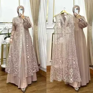 GAMIS ROMPI BRUKAT NIKITA GAMIS PESTA BAHAN CERUTY BABYDOLL MIX BRUKAT PLUS RENDA DRESS KONDANGAN Remaja Dewasa Muslim Panjang Wanita Mewah Layer