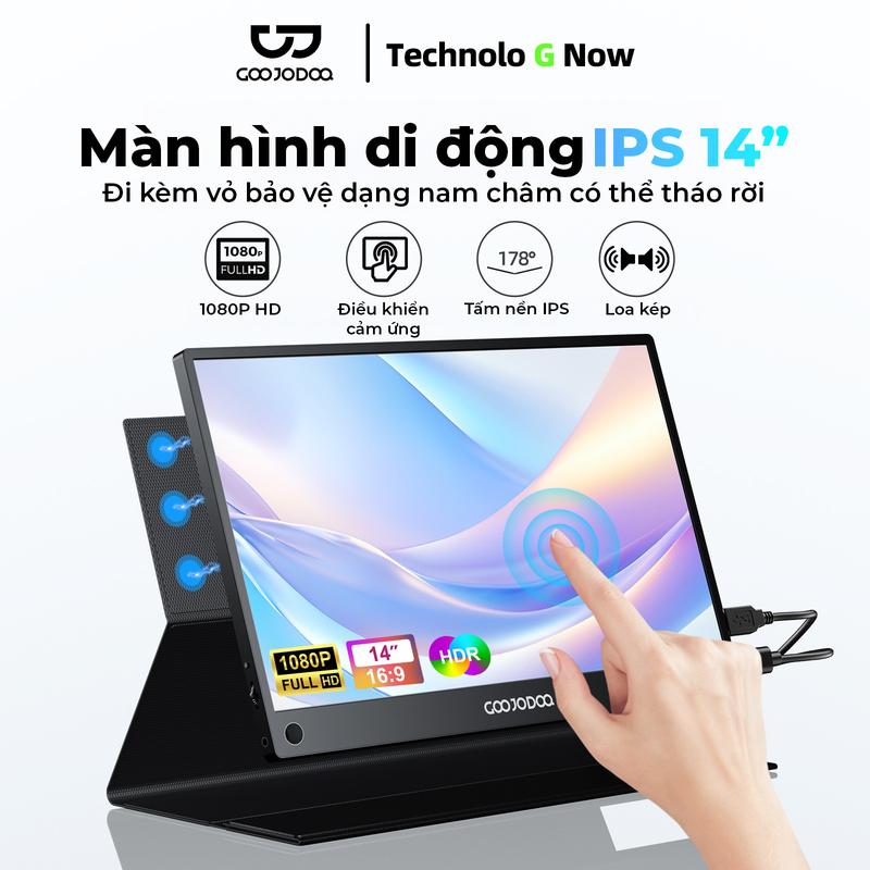 Màn Hình Di Động Cảm Ứng GOOJODOQ 14 Inch IPS Full HD 1080P, Góc Nhìn 178°, Loa Kép, Bao Da Nam Châm 2 Trong 1