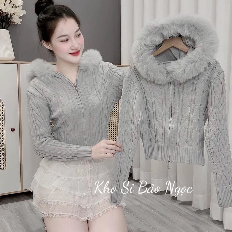   K856  Áo Khoác Len Thừng Phối Mũ Lông Khoá Kho Sỉ Nguyễn Bảo Ngọc 