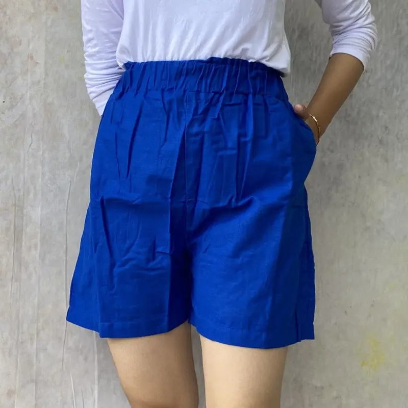 Joya Pants Celana Pendek Linen Wanita Size M L XL Jumbo Pinggang Elastis Saku Samping Shorts Santai Casual Dewasa hotpants rayon Kulot Katun 3