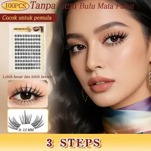 HOHOISYOU 100PCS Kemasan Besar dengan Isi yang Banyak Bulu Mata Palsu Tanpa Lem | 3D Volume Natural Look, Aplikasi Mudah 3 Langkah, Dapat Digunakan Kembali, Sempurna untuk Pemula (8-12mm) - Extension, Fake
