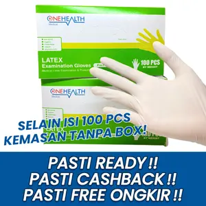 ONEHEALTH LATEX POWDERED EXAMINATION GLOVES SARUNG TANGAN LATEX HANDSCOON MEDIS MURAH ISI 1 BOX
