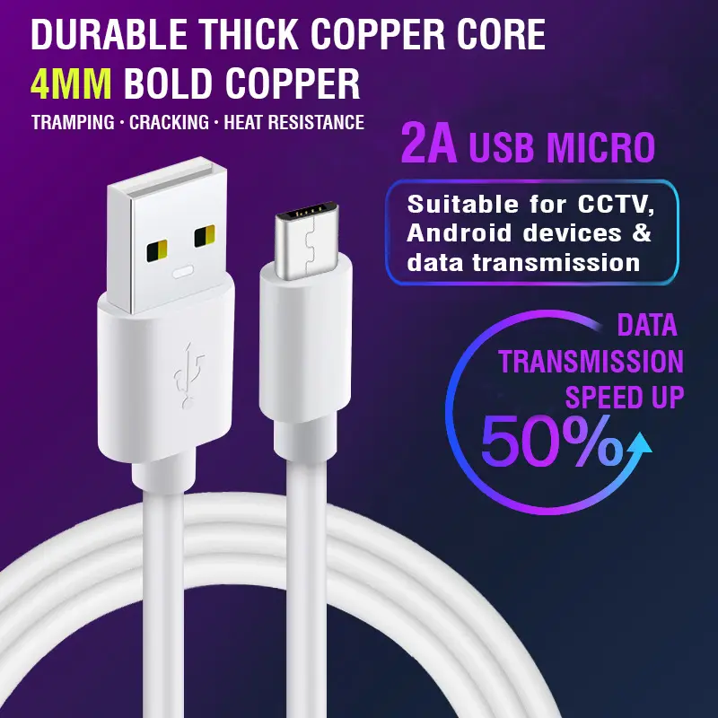 Seonggong Good Quality 2M 3M Long USB Micro cable for Androids devices and CCTV