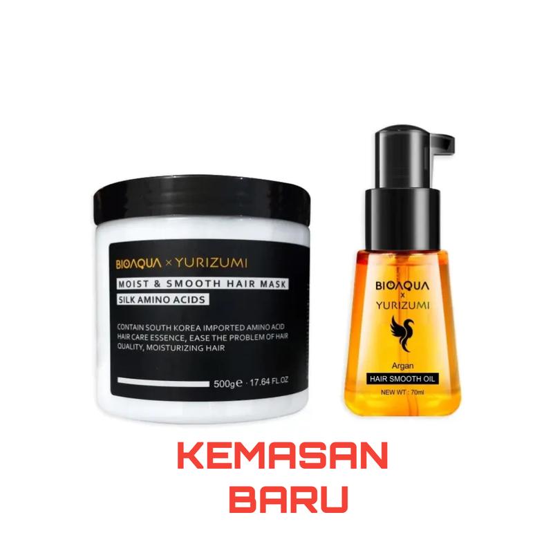 PAKET 2 IN 1 BPOM Bioaqua x Yurizumi Hair Mask Creambath dan Hair Serum 70ml Perawatan Argan 1