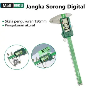 ISKU Jangka Sorong Digital Stainless 15cm Vernier Caliper Micrometer Skala 0-150mm Resolusi 0.02mm Baterai Tahan Lama Tampilan LED Akurat ±0.01mm Bahan Baja Karbon Diameter 18mm dan 35mm