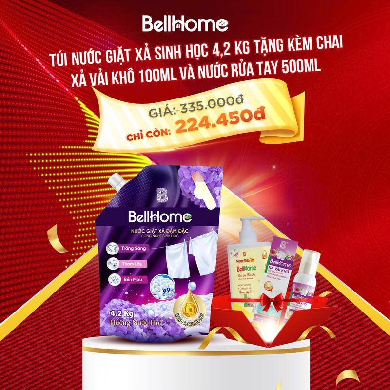 MUA 1 TẶNG 2 Túi Nước Giặt Xả Sinh Học 4,2 Kg Tặng Kèm Chai Xả Vải Khô 100ml Và Nước Rửa Tay 500ml Làm Sạch Áo Quần