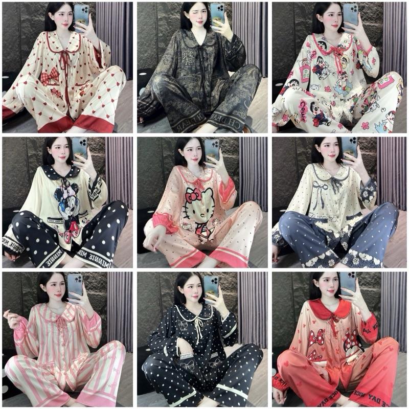  New  55-80kg  Set Bộ pijama Cổ Sen Thắt Dây Tdqd Nút Bọc chất Lụa Latin cao cấp Bigsize Nữ 