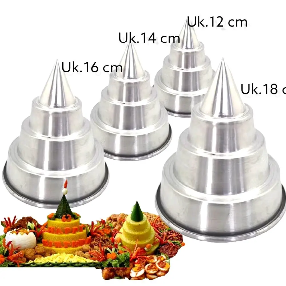 Cetakan Tumpeng 3 Susun Alumunium Pres Ukuran 12cm 14cm 16cm 18cm Anti Lengket Alat Dapur Kitchenware