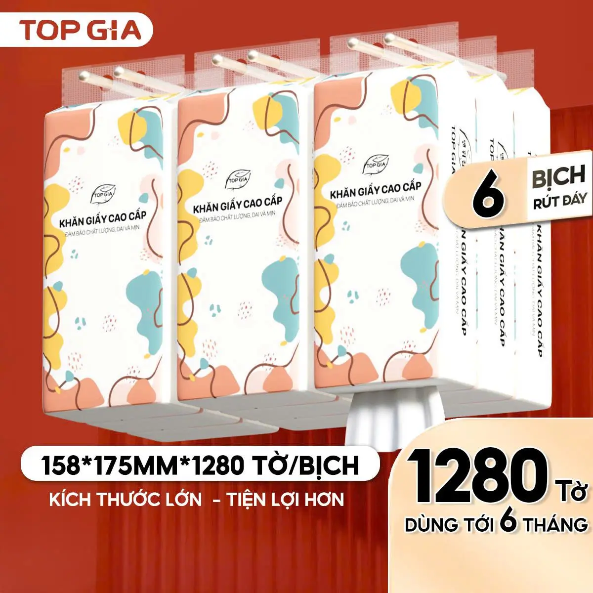 (HN-HCM) Combo 6 bịch khăn giấy đa năng treo tường đa sắc tiện lợi TopGia (tặng móc treo tường) Giấy Ăn Khăn Giấy phòng bếp vn Giấy Vệ Sinh