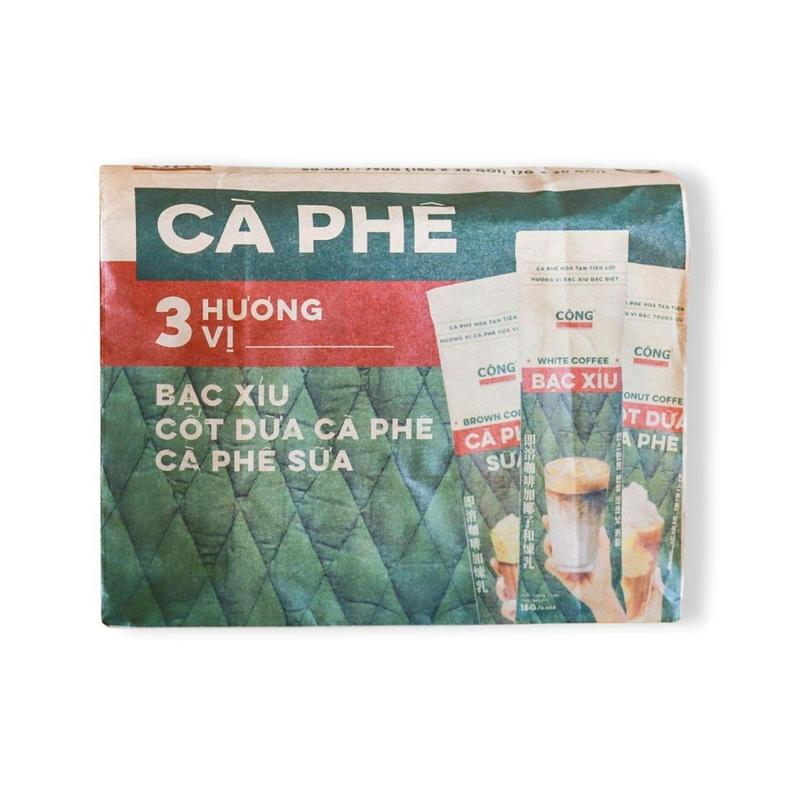  Cafe hòa tan tiện lợi Cộng cà phê mix 3 vị: Bạc xỉu cốt dừa cà phê sữa combo best seller nhà Cộng 