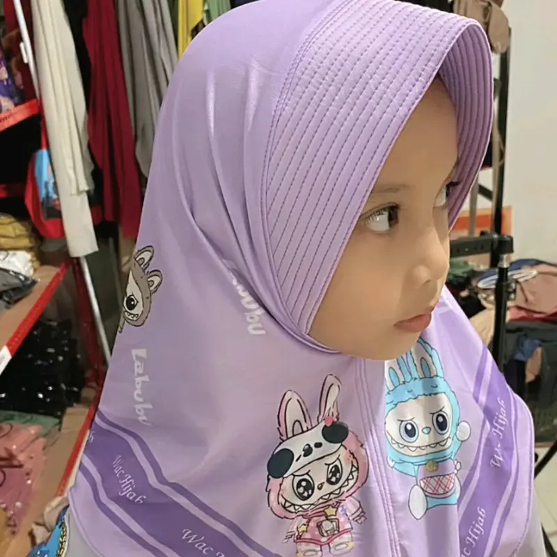 Hijab Instant Anak Labubu Bahan Spandek Jersey Kerudung Anak Motif Labubu Terbaru -wachijab Muslim Sekolah Nyaman 2