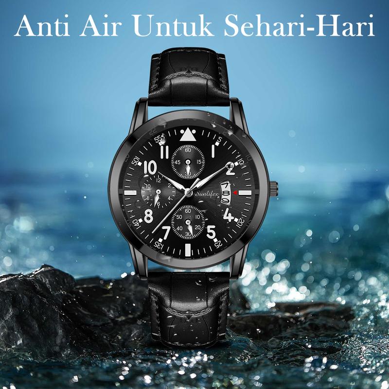 Sunlifex Jam Tangan Pria Original Anti Air Kuarsa Tali Kulit Jam Tangan Cowok  Watches  SL7004 7