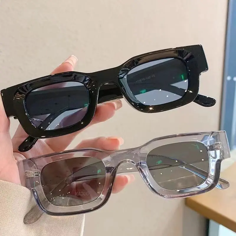 Kacamata Hitam Frame Persegi Panjang Wanita Pria Retro Vintage Sunglasses Eyewear 3