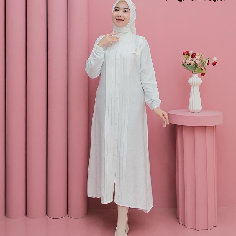 Aleva Midi Dress Polo Linen Kancing Premium By VanilaHijabFashion Lembut Wanita Muslim Linen Midi Nyaman Mewah 5