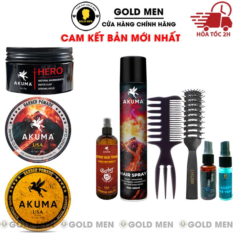 Sáp vuốt tóc AKUMA INFINITY CLAY, AKUMA HERO và AKUMA ROYAL POMADE, gôm xịt tóc AKUMA, xịt phồng tóc AKUMA