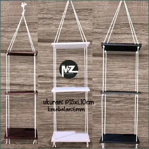 Rak Tali Dinding Modern 1,2, dan 3 Penyimpanan Estetik Furniture tahan karat warna cat putih kait & rak ambalan  kayu  estetik