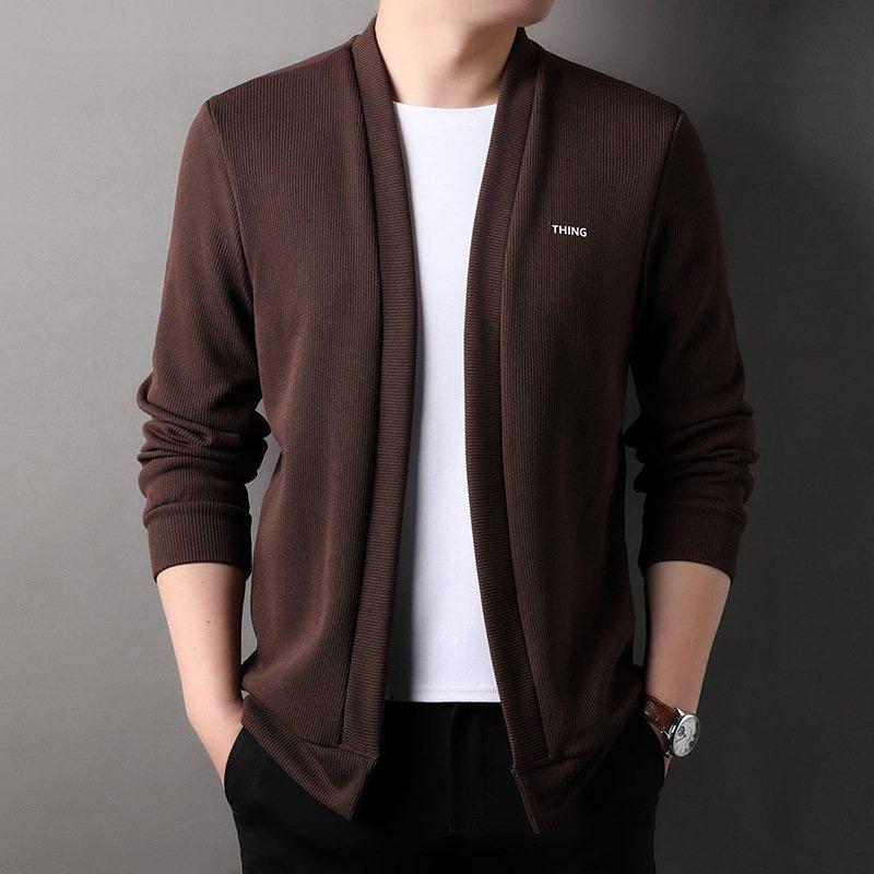 Kemeja pria dewasa premium : HH4 Kardigan Panjang cardigan zenitsu Pria Atasan crewneck cowok vintage Knitwear Hitam Katun Baju Sweater knit 3