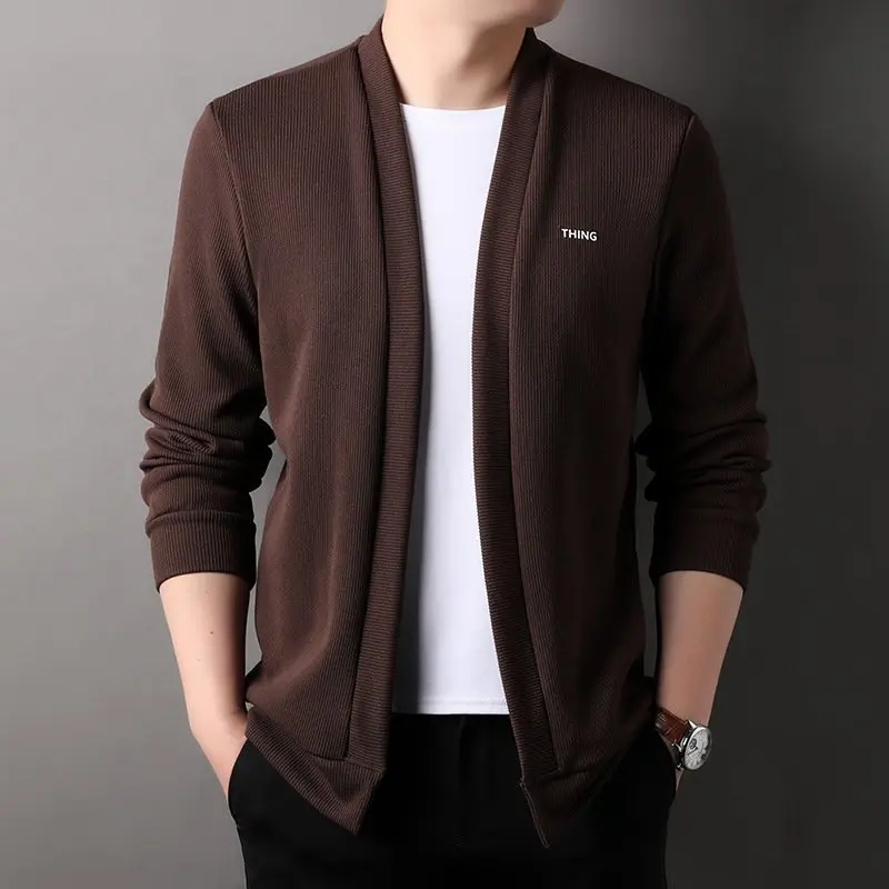 Kemeja pria dewasa premium : HH4 Kardigan Panjang cardigan zenitsu Pria Atasan crewneck cowok vintage Knitwear Hitam Katun Baju Sweater knit 2