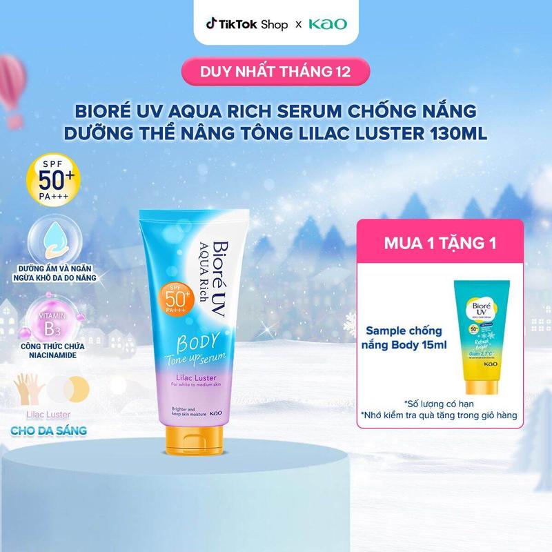  Biore UV Aqua Rich Serum Chống Nắng Dưỡng Thể Nâng Tông Lilac Luster 130ml kem chống nắng body  biore 