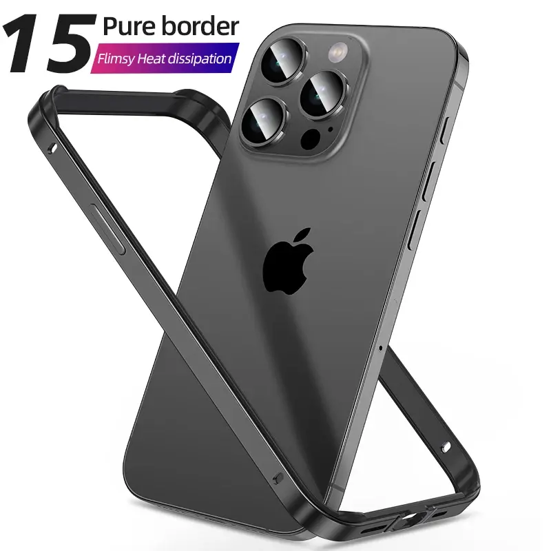 Hybrid Luxury Aluminium Metal Design Bumper Frame Soft Inner Silicone Case for IPhone 15 14 13 ProMax 15Plus 14Plus 14Pro 15Pro 13Pro Slim Hard Shell Cover Cellphone Smartphone Phonecase Shockproof Casing