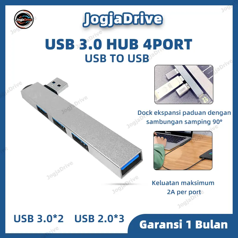 JogjaDrive USB Hub Adapter 3.0 OTG USB A to USB A 4 Port Aluminium untuk Komputer Laptop and Macbook