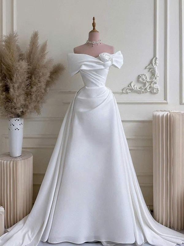  Đầm cưới váy trăng cô dâu đi bàn chụp ảnh nhẹ nhàng tiểu thư trễ vai tà rời Sammi 