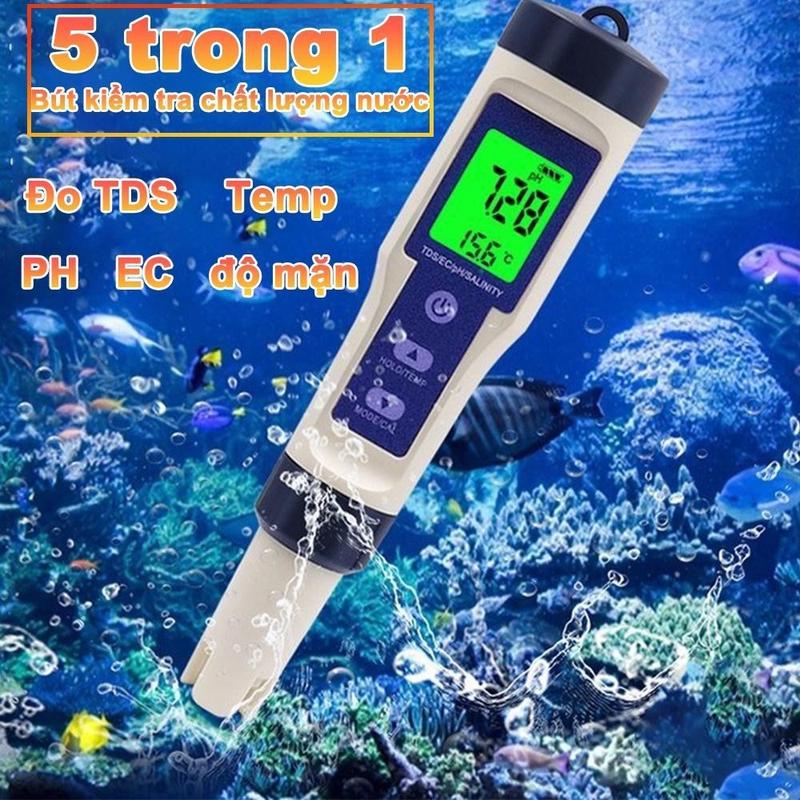 Bút kiểm tra chất lượng nước, Bút đo độ mặn của nước, đo độ mặn nước 5 là 1 pH/TDS/EC/độ mặn/nhiệt độ,kèm