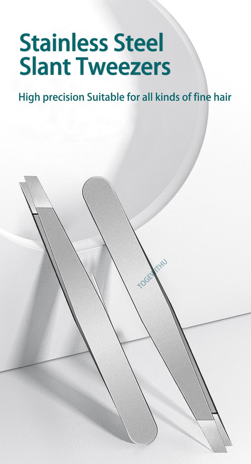 Product Introduction of Stainless Steel Slant Tweezer, Precision Tweezers for Eyebrows Ingrown Hair Removal Makeup Tools Fine Hairs Puller 19