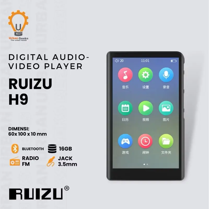 RUIZU Digital Audio Player H9 Lagu Touchscreen Layar Bluetooth