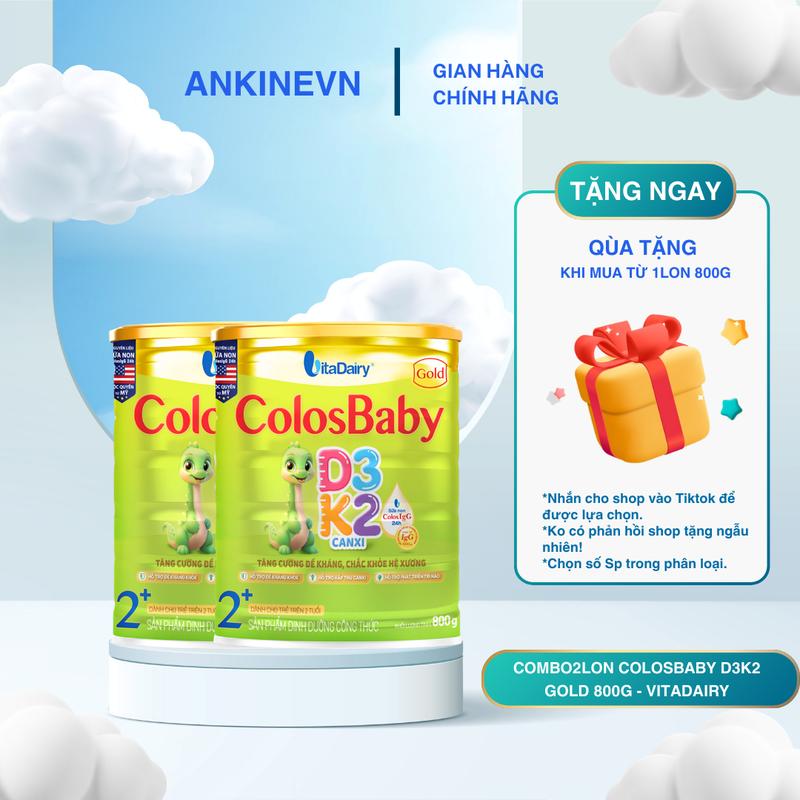 Vitadairy - COMBO2LON COLOSBABY D3K2 GOLD Sữa bột dinh dưỡng bổ sung sữa non ColosBaby D3K2 Gold canxi hộp 800g. Date mới tích xu đầy đủ có quà Vitadairy.
