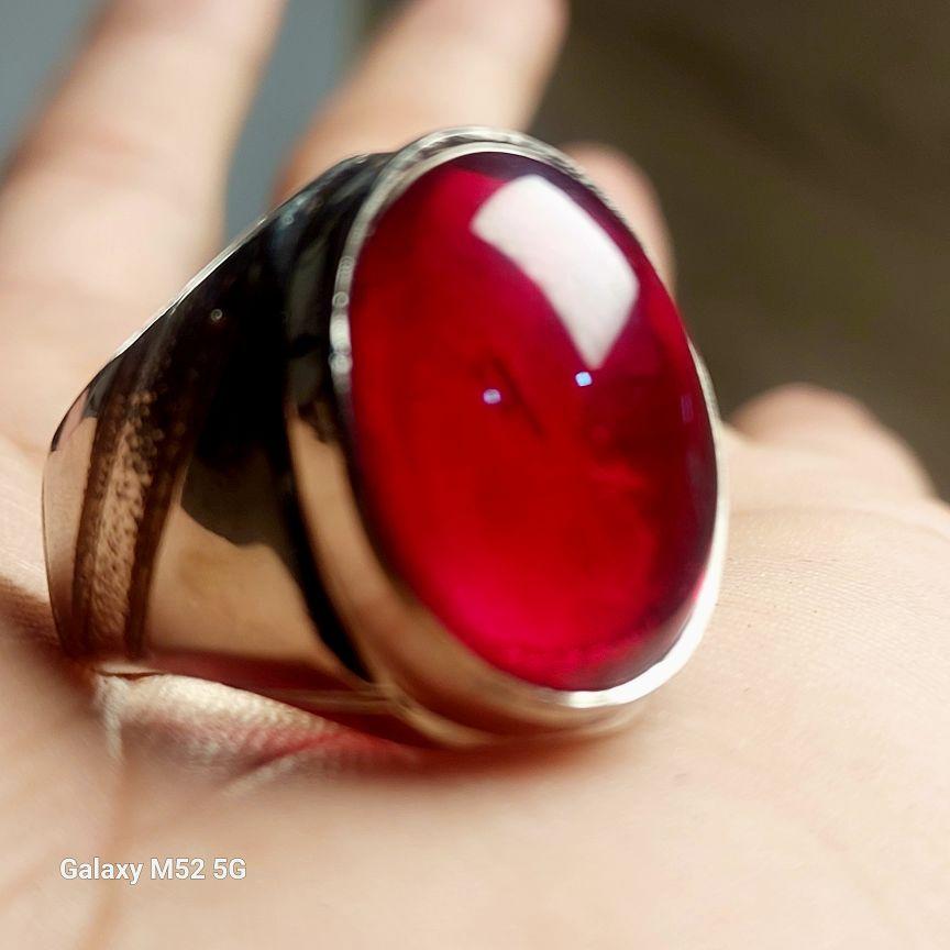 Cincin Siem Jaga Baya Merah Delima Ring Alpaka Super Elegan Dengan Desain Ukiran Elegan Dan Batu Permata Merah Delima