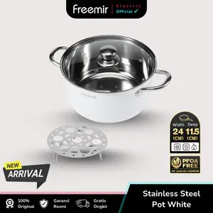 [NEW] New Launch freemir Panci 24cm 304 Stainless Steel Putih dengan Kukusan Pot White With Steam Kitchenware Cookware
