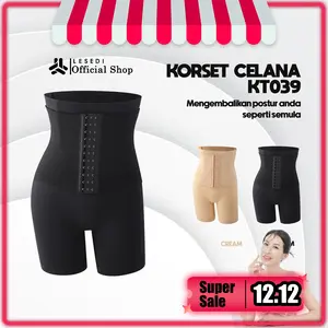 LESEDI Panjang  Korset Legging Celana Wanita Motif Polos High Waist Bahan Seamless KT039 Warna Hitam/Cream Tebal Lembut