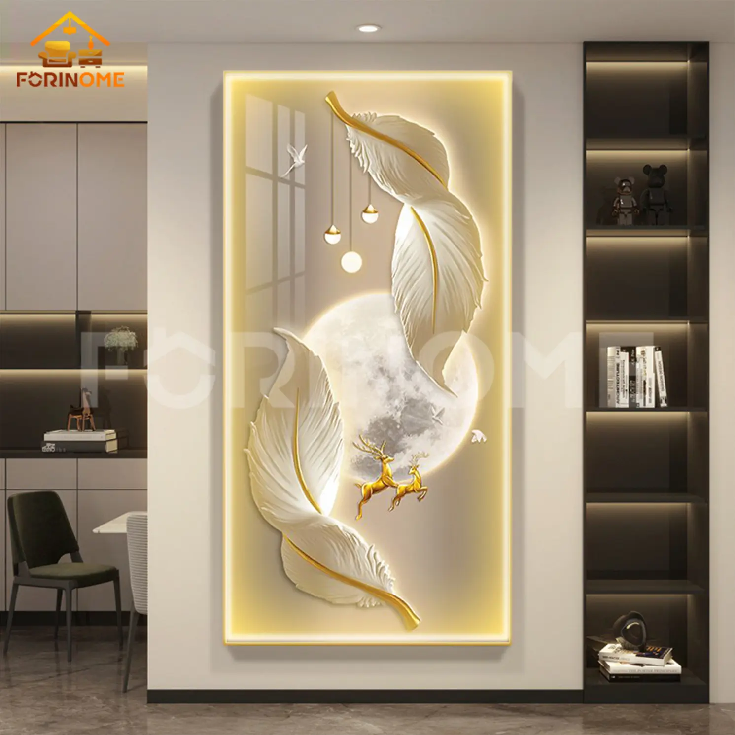 Lampu Dinding Minimalis Lampu Mural Kristal Modern Lampu Lukisan dekoratif dengan REMOTE CONTROL Lampu Hias Dinding mewah berdesign bulu angsa Lampu mural bulu ruang tamu Ruang belajar kamar makan