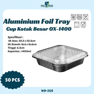 Aluminium Foil Tray Cup Kotak Besar OX-1400 + Tutup 50 Pcs  1400ml Food Grade TERMURAH