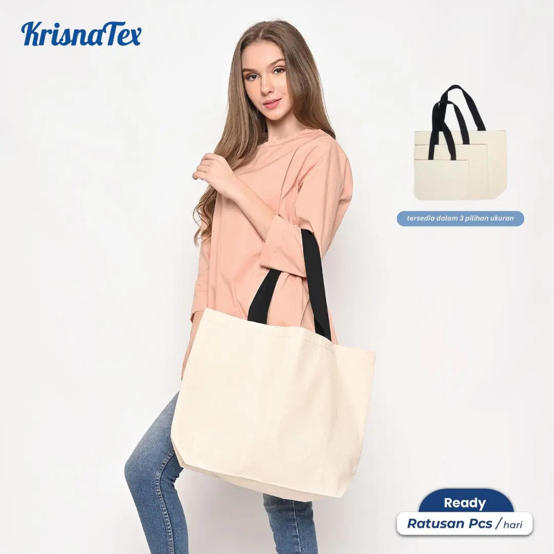 Krisnatex Tote Bag Alas Kanvas Natural Polos - Tas Belanja Shopping bag Totebag Canvas Wanita Cewek