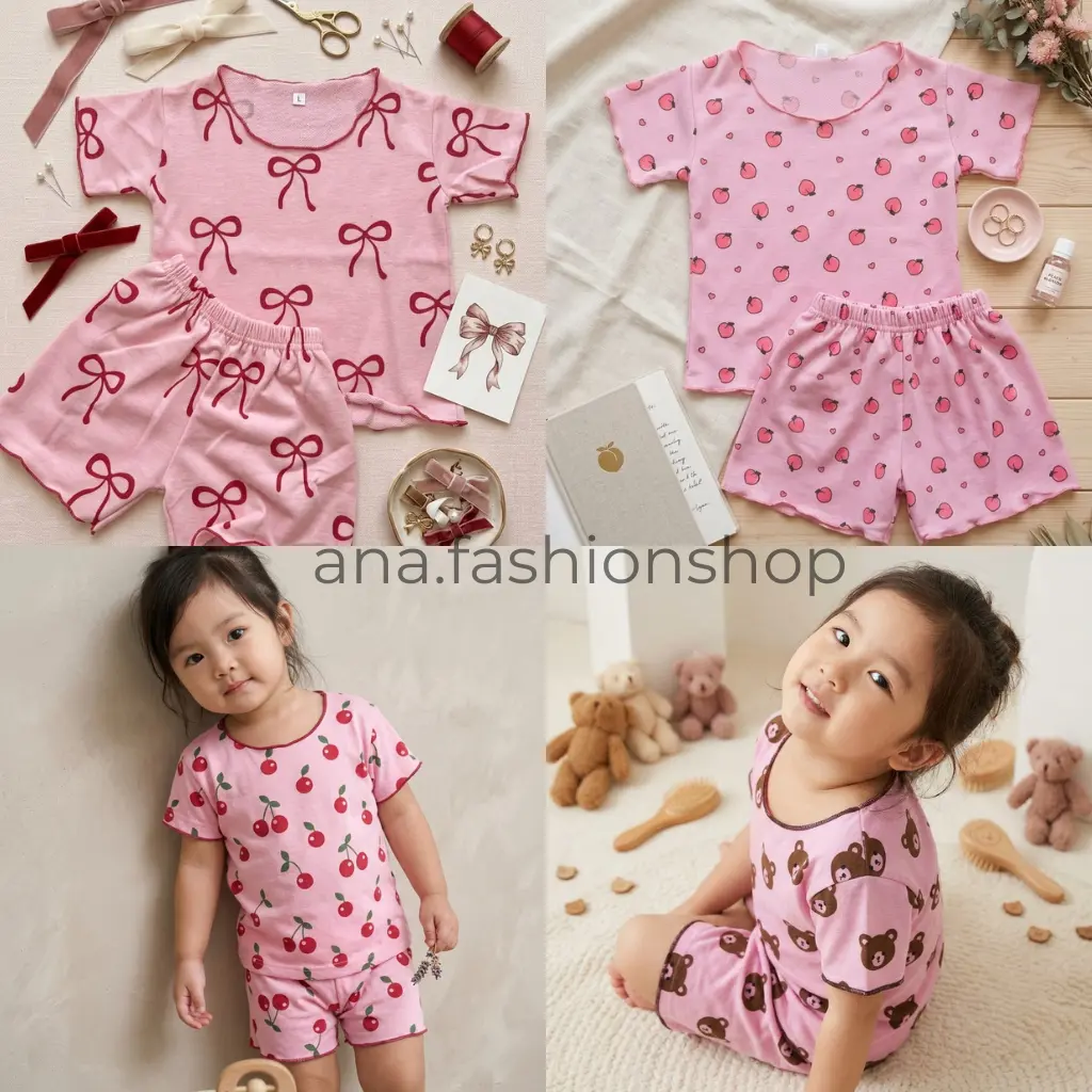 Setelan Baju Anak Perempuan Baby Usia 6 Bulan - 2 Tahun Bahan Adem Motif Lucu Cocok untuk Harian dan Santai dengan Desain Unik dan Nyaman untuk Bayi