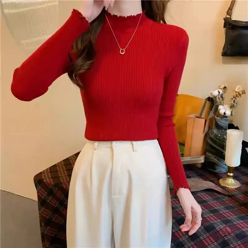 ÁO LEN TĂM CỔ BÈO 3p Basic Len dệt kim Giữ Nhiệt Nữ Women Top 3