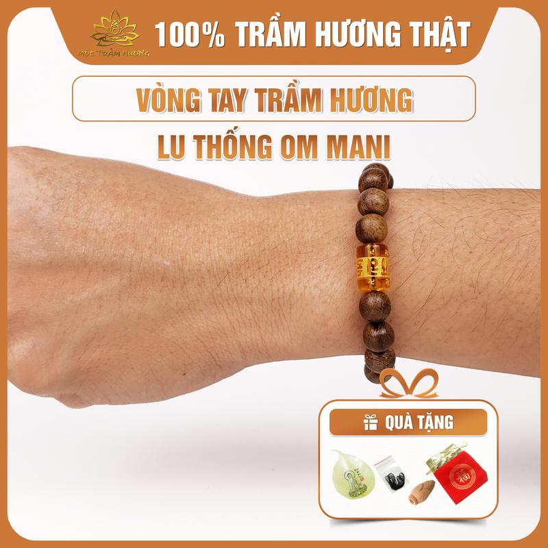 MTH Vòng Tay Trầm Hương Hạt Tròn Đơn Mix Charm Lu Thống Om Mani Padme Hum Mộc Trầm Hương - Vòng Trầm Tốc Việt Đủ Size Nam Nữ Phụ Kiện Túi Gấm Lá Bồ Đề Nụ Trầm Dây Xâu - Đeo Tay
