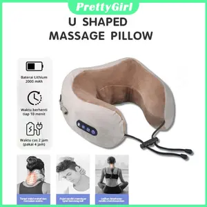 【Bantal Pijat Pijat Bergetar Hot Berbentuk U】 Artefak Fisioterapi Bahu, Leher dan Punggung | Hot Compress + Vibration Remeading | Alat pijat rumah tangga lumbar lumbar serviks