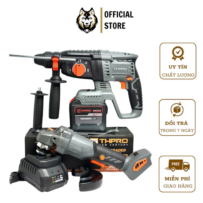 Combo Máy Khoan Bê Tông TH2606PRO Máy Mài F1 Kèm 1 Pin 20Cell Sạc - Động Cơ Lõi Đồng Chân Pin Phổ Thông