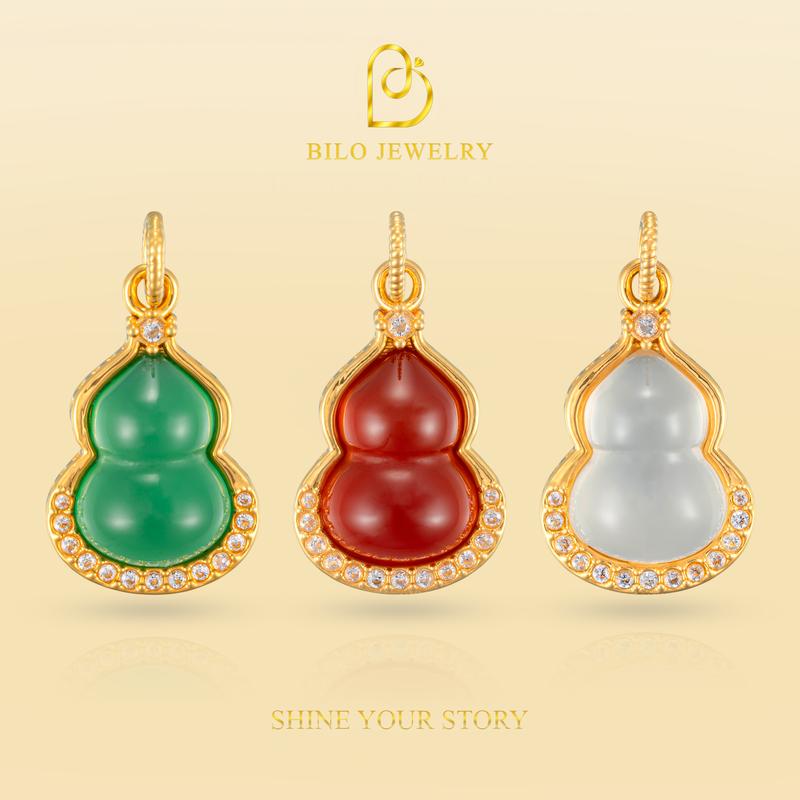 Phụ kiện mặt dây chuyền hồ lô mã não đính đá moissanite Bilo Jewelry • Phụ kiện thời trang