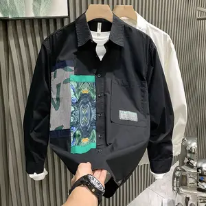 Kemeja Pria Musim Semi dan Gugur Gaya Ruffian Tampan Tinggi dengan Bahan Sutra Es