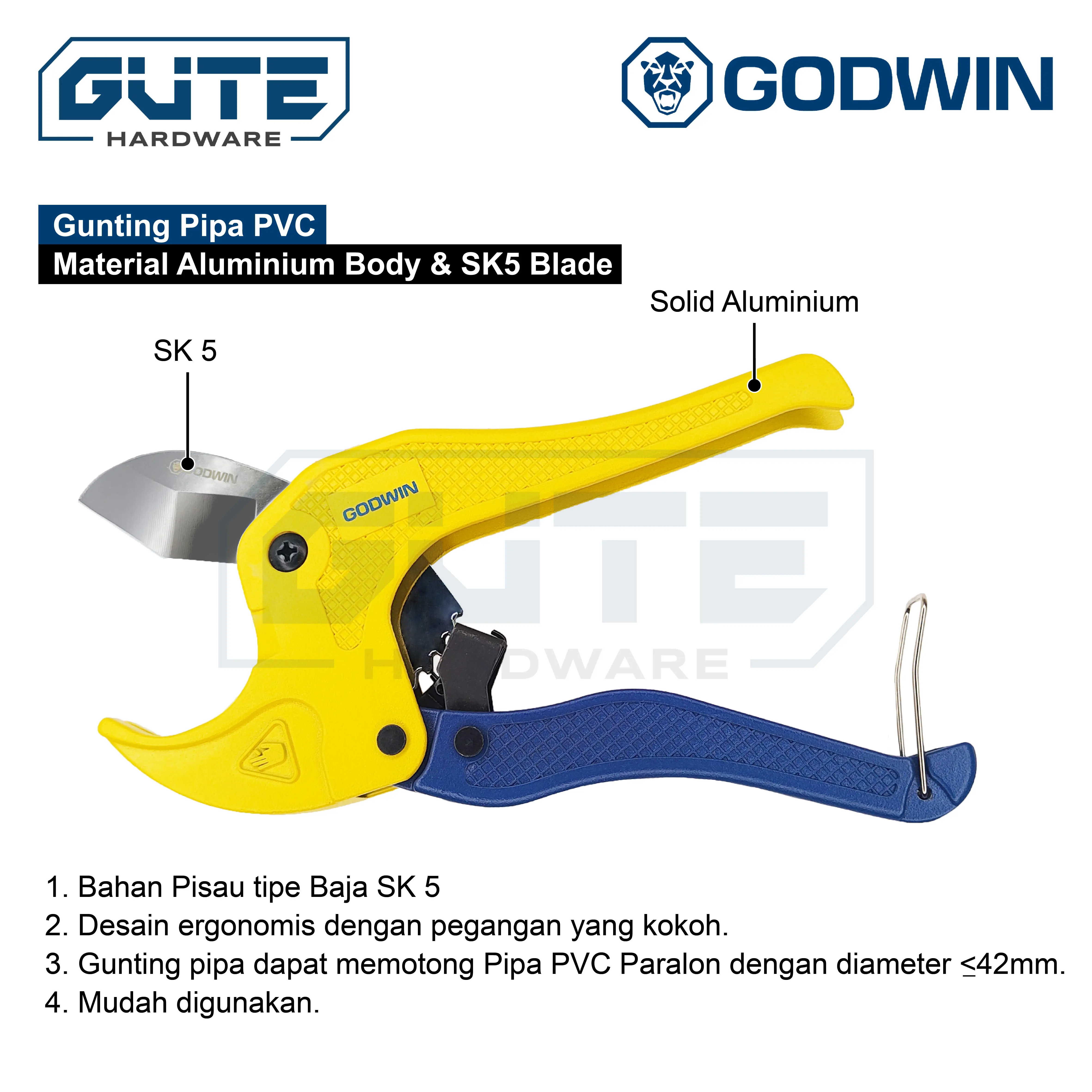 Tang Potong Pipa / Gunting Pipa PVC Paralon 42mm GODWIN Pipe Cutting