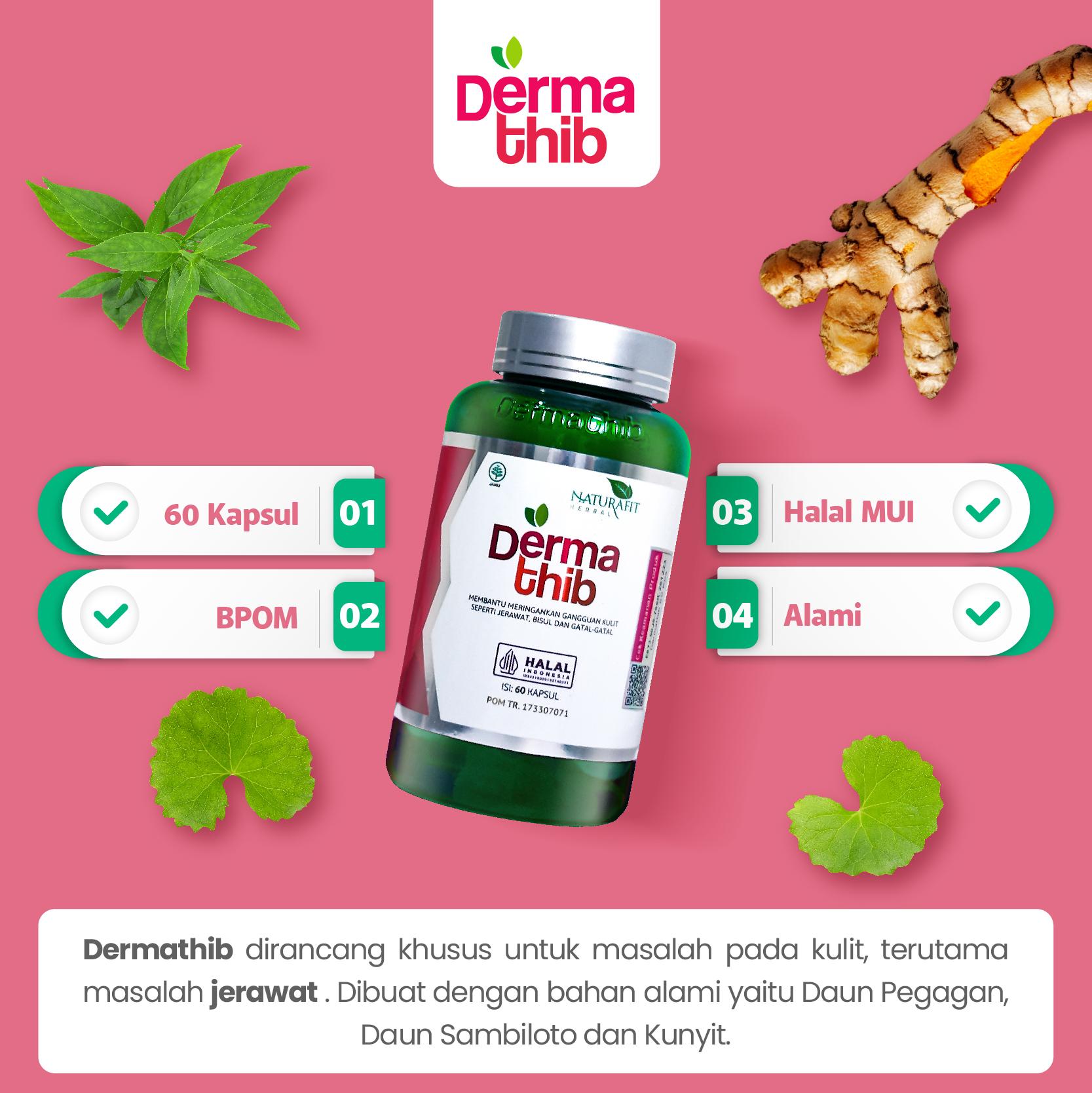 Dermathib - Suplemen Obat Jerawat Isi 30 Kapsul Herbal Wajah Berjerawat Pegagan Sambiloto & Kunyit BPOM
