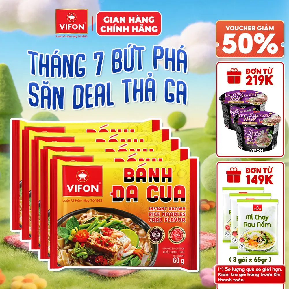 [VOUCHER HOT 10%] Set 5/ Set 10 gói Bánh Đa Cua/ Bánh Đa Tôm VIFON 60gr/gói